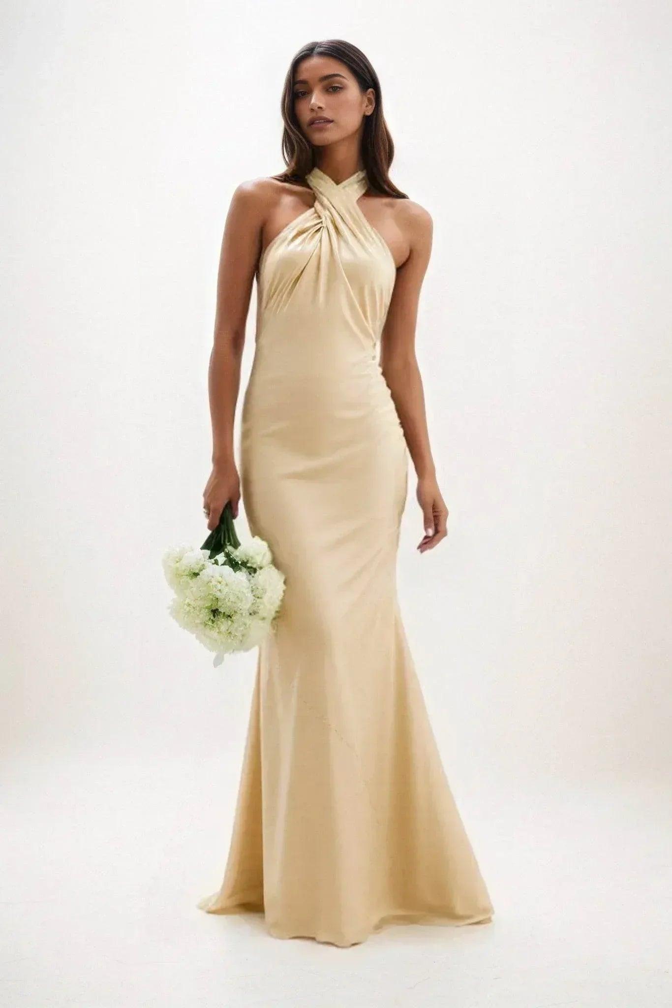 Sheath-Column Maxi Luxe Satin Dress CB0837CS - Champagne - COCOMELODY